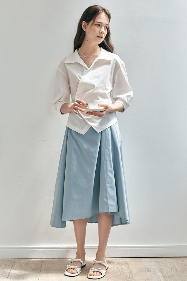 WE'DEE - 롱스커트 - WD_Irregular pleated skirt_BLUE