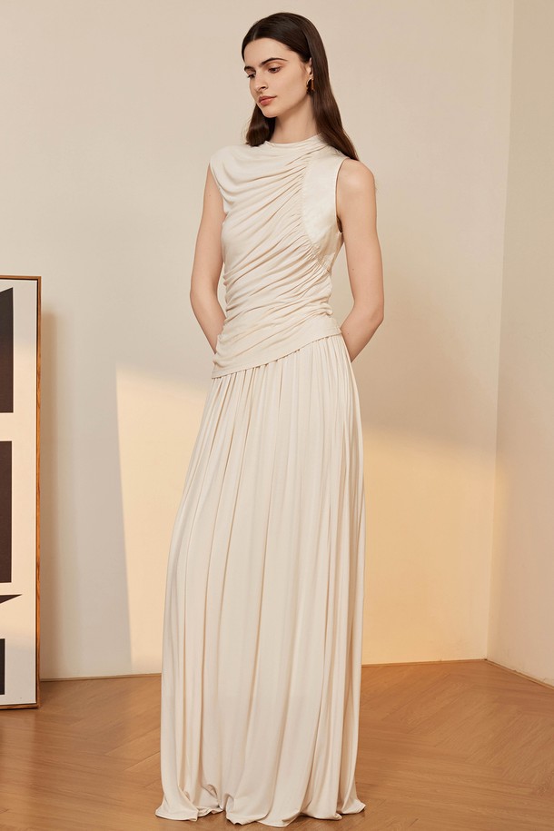 YYIAM - 롱스커트 - YY_Pleated long skirt_LIGHT BEIGE