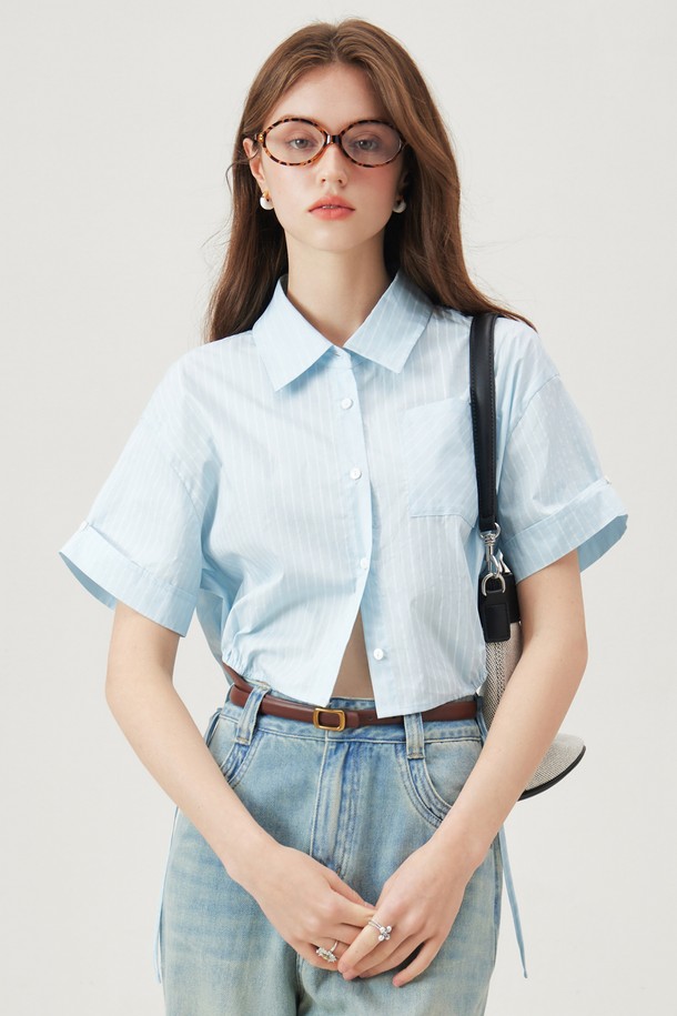 WE'DEE - 셔츠 - WD_Striped drawstring cropped shirt_2color