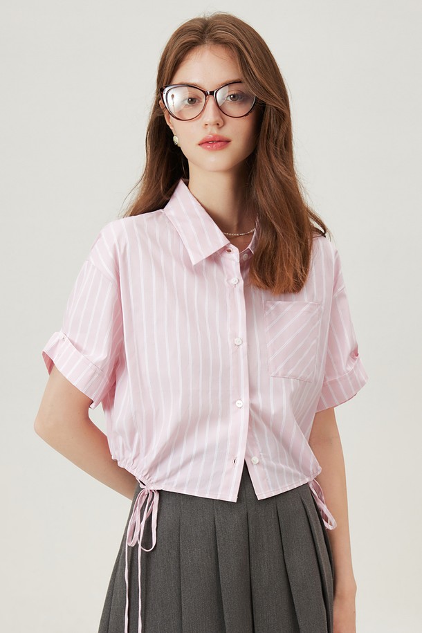 WE'DEE - 셔츠 - WD_Striped drawstring cropped shirt_2color