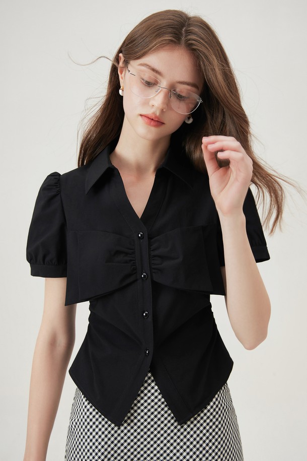 WE'DEE - 셔츠 - WD_Bow cropped shirt_BLACK