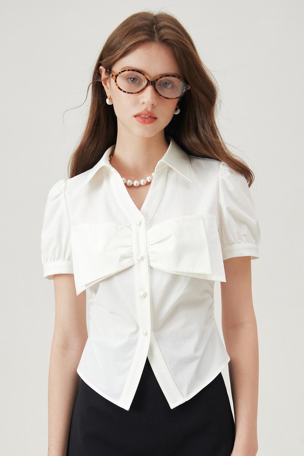 WE'DEE - 셔츠 - WD_Bow cropped shirt_WHITE