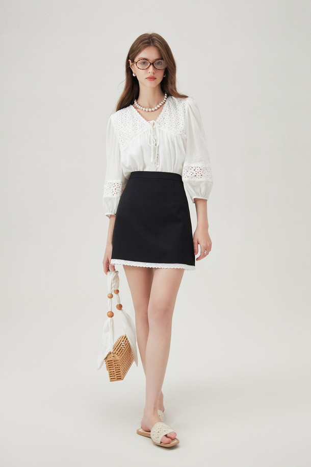 WE'DEE - 미니스커트 - WD_Simple lace a-line skirt