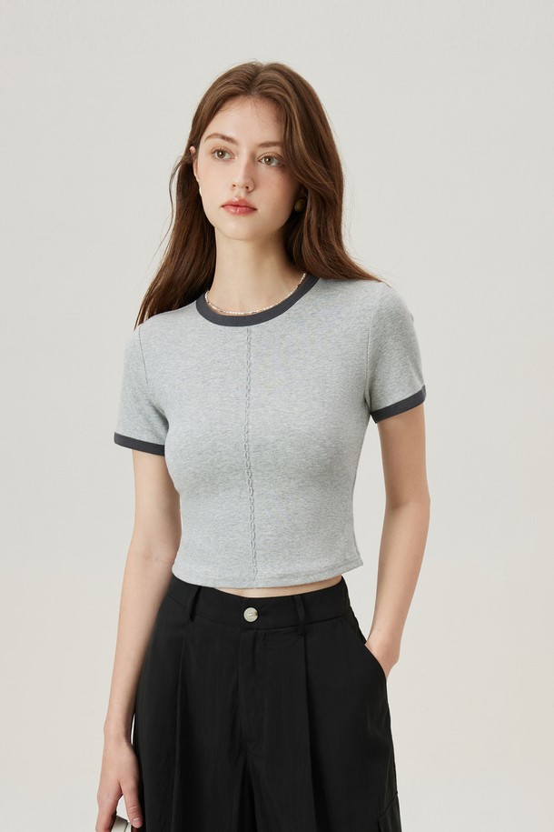 WE'DEE - 반소매 티셔츠 - WD_Contrast color slim cropped top