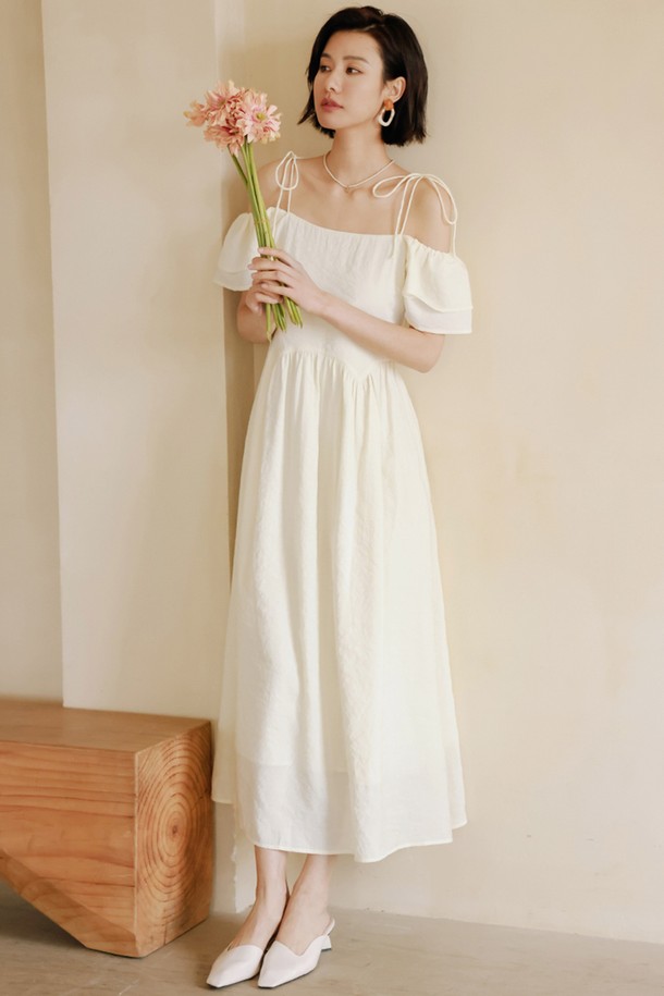 LANGSON - 반소매 원피스 - LS_French off-shoulder slip dress