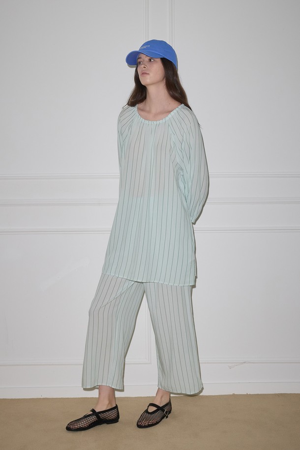 Melanie Joy - 홈웨어 - MJ_Light striped long pajamas_BLUE