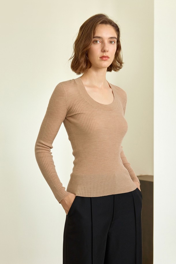 YYIAM - 스웨터 - YY_U-neck wool slim knit top_3color