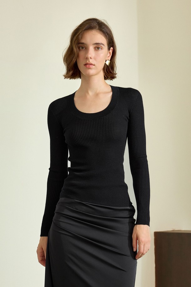 YYIAM - 스웨터 - YY_U-neck wool slim knit top_3color