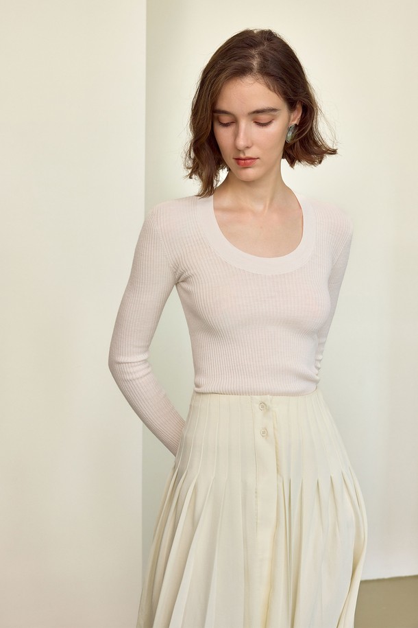 YYIAM - 스웨터 - YY_U-neck wool slim knit top_3color