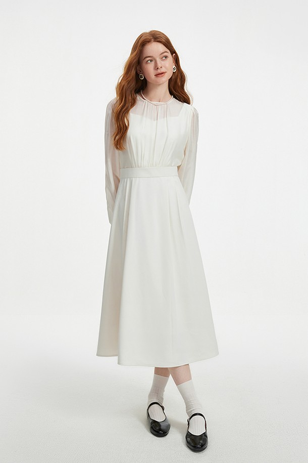 WE'DEE - 긴소매 원피스 - WD_Temperament pleated long dress