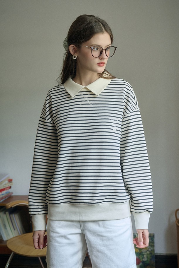 Simple Retro - 스웻셔츠 - SR_Casual striped cotton sweatshirt