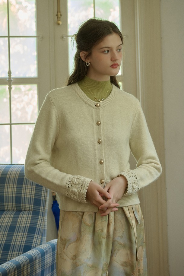 Simple Retro - 가디건 - SR_Flower crochet wool cardigan