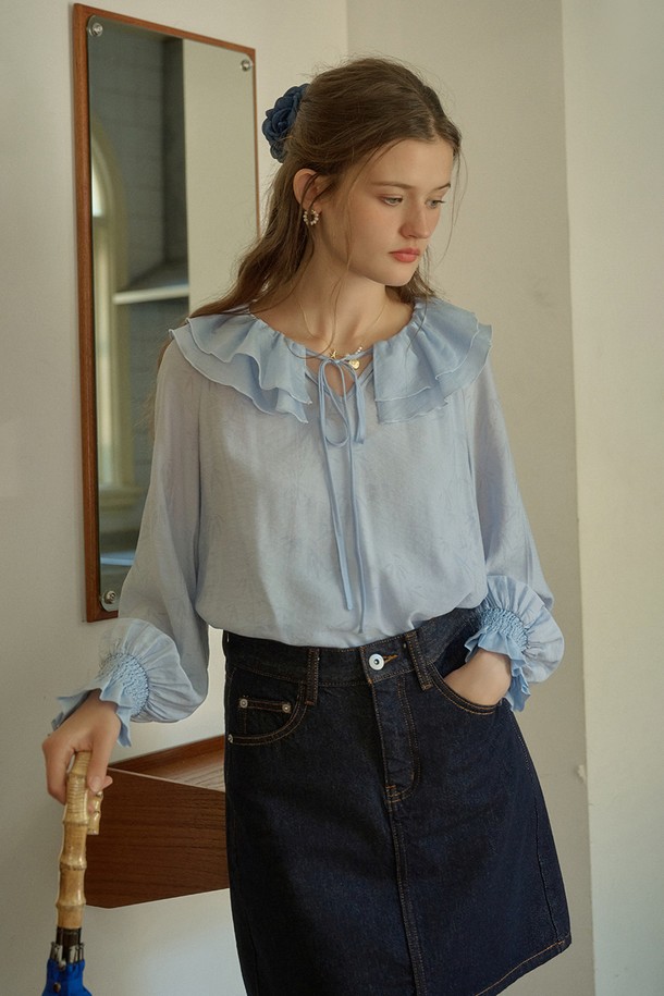 Simple Retro - 셔츠 - SR_Ruffle collar gentle shirt_2color