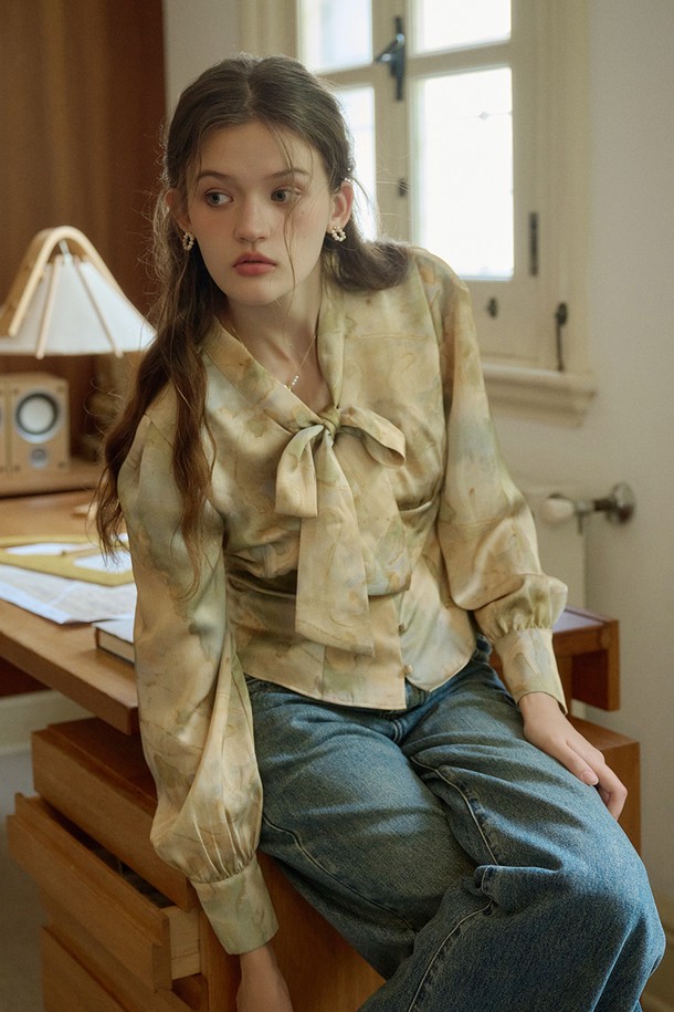 Simple Retro - 셔츠 - SR_Vintage oil painting print shirt