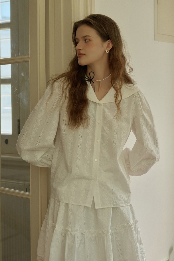 Simple Retro - 셔츠 - SR_Embroidered collar white shirt