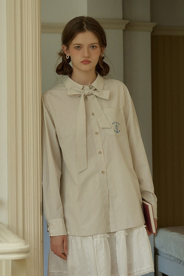 Simple Retro - 셔츠 - SR_Sweet striped tie shirt_2color