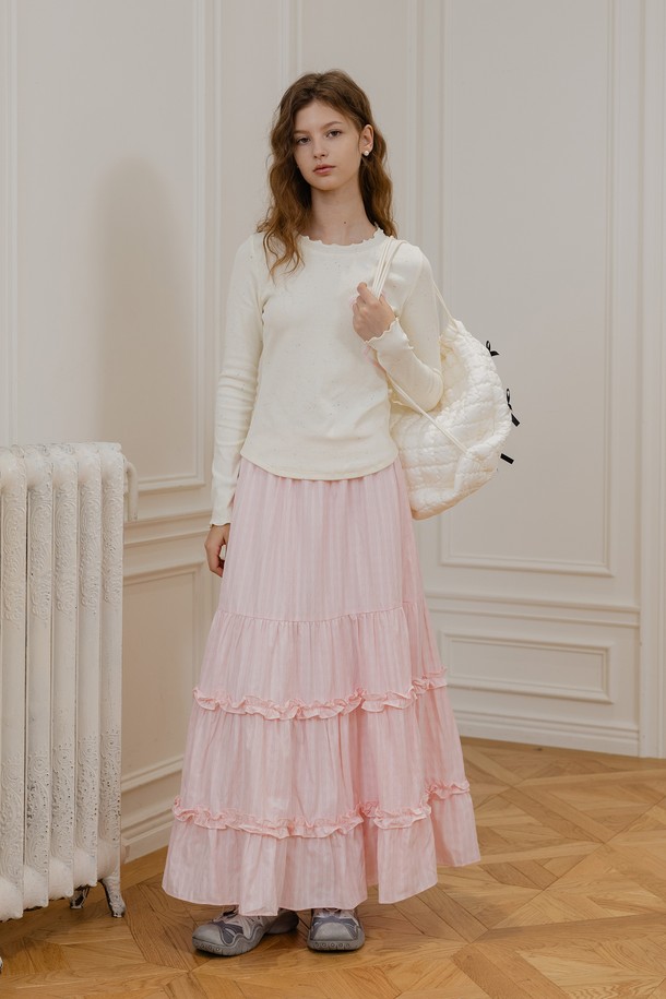 DUNDROP - 롱스커트 - DD_Pink cotton cake skirt