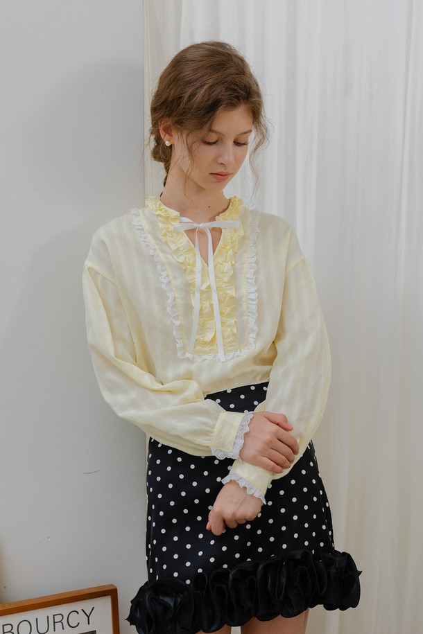 DUNDROP - 블라우스 - DD_Ruffle ribbon neck blouse