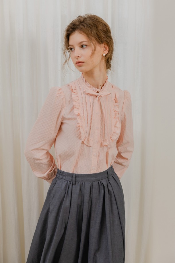 DUNDROP - 블라우스 - DD_Ruffle string ribbon blouse_2color