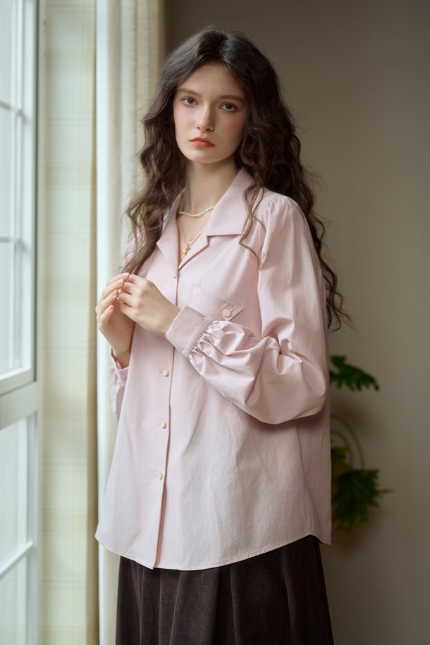 Simple Retro - 셔츠 - SR_Literary pink long sleeve shirt