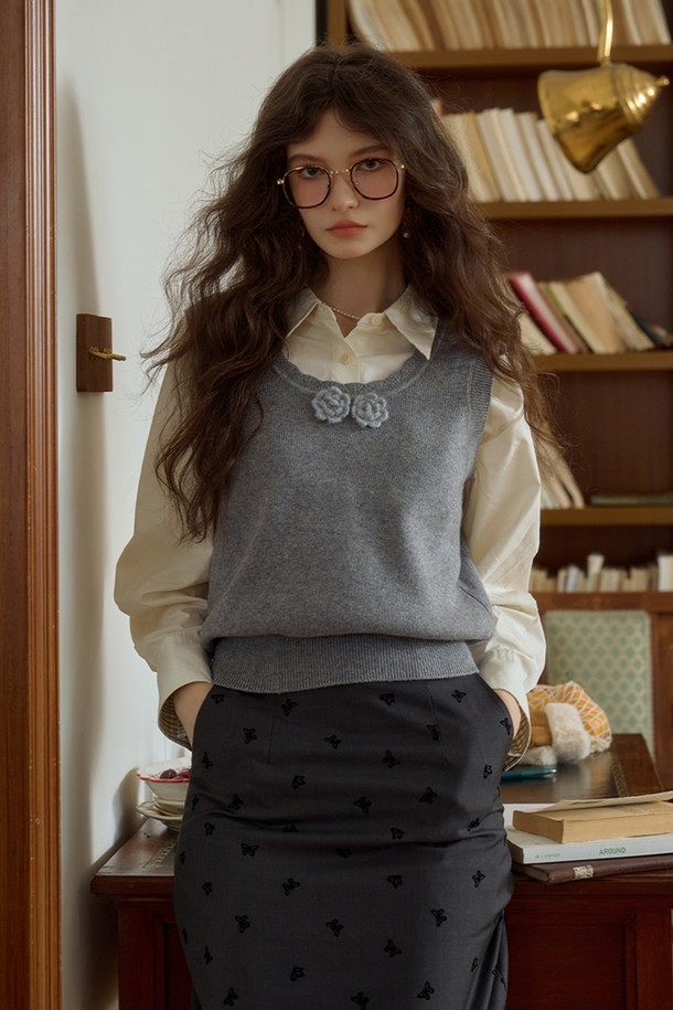 Simple Retro - 베스트 - SR_Literary flower knit vest