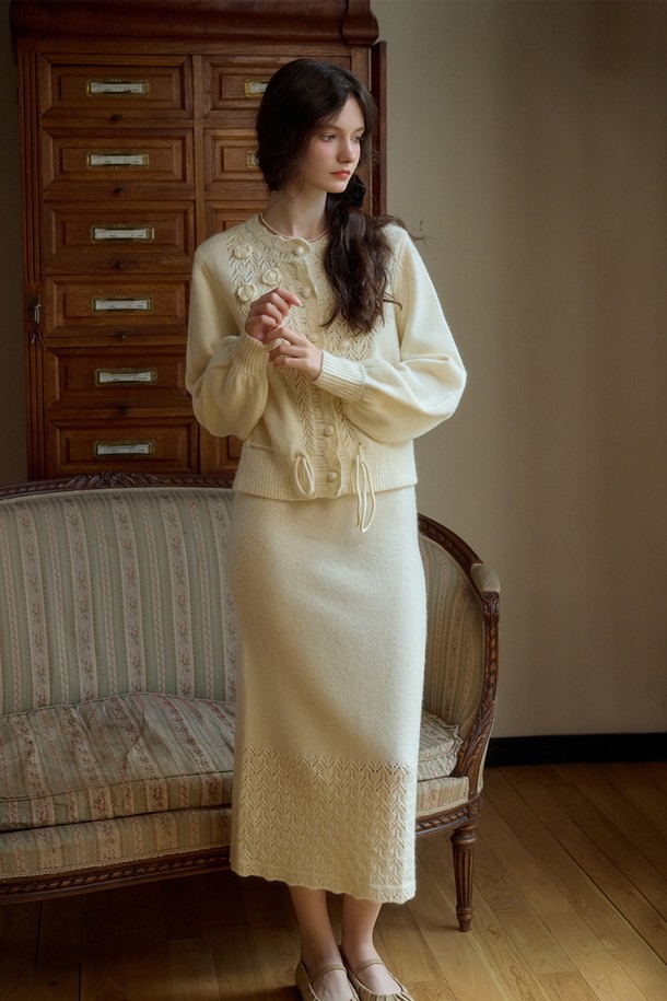 Simple Retro - 롱스커트 - SR_Gentle wool knit skirt_CREAM