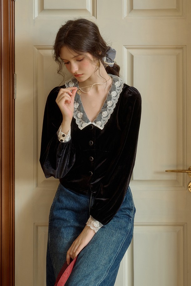 Simple Retro - 블라우스 - SR_Vintage velvet lace blouse