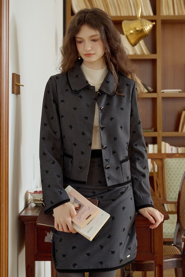 Simple Retro - 코트 - SR_Elegant butterfly flocked short coat