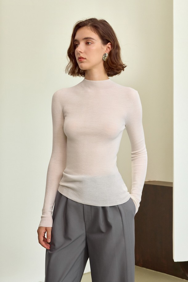 YYIAM - 긴소매 티셔츠 - YY_Half-turtleneck wool knit top_4color