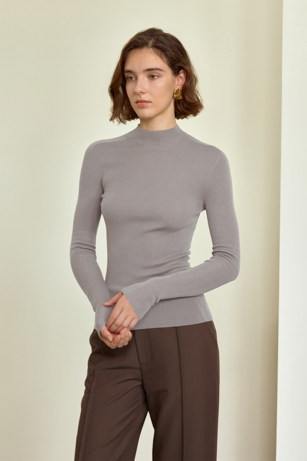 YYIAM - 긴소매 티셔츠 - YY_Half-turtleneck wool knit top_4color