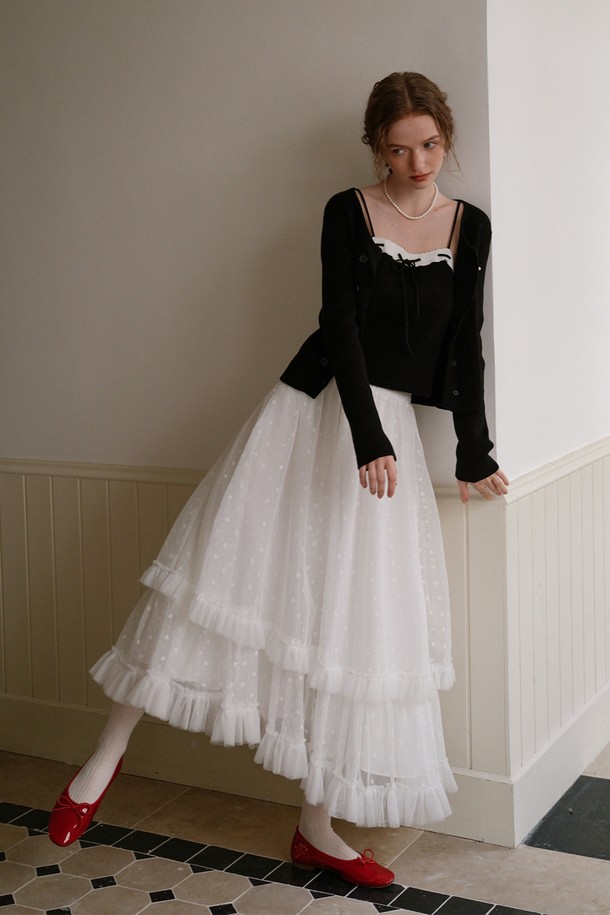 Cest Moidew - 롱스커트 - Cest_Heart pattern mesh layered skirt