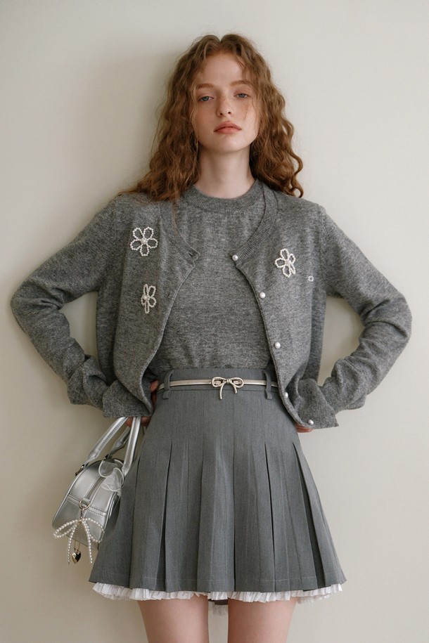 Cest Moidew - 가디건 - Cest_Gray wool flower cardigan