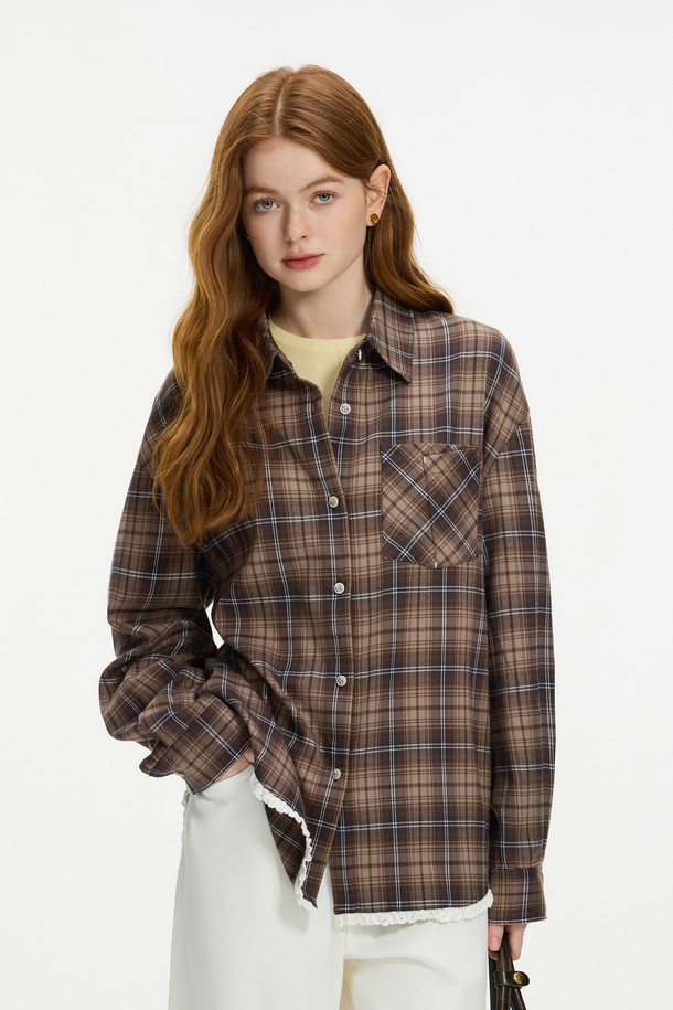 WE'DEE - 셔츠 - WD_Vintage plaid pocket shirt