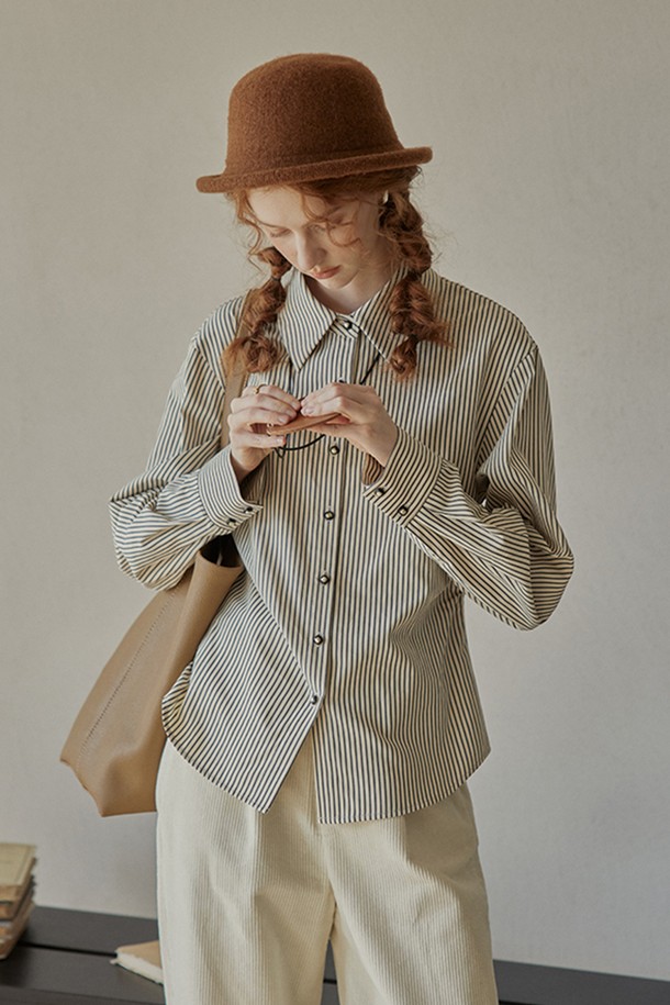 Proud Mary - 셔츠 - PM_Sleeve wrinkle point striped shirt