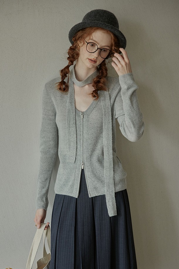 Proud Mary - 가디건 - PM_Muffler zipper knit cardigan_GRAY