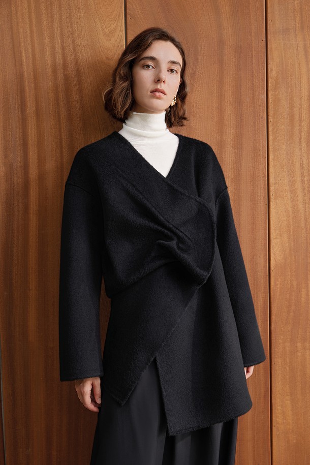 YYIAM - 코트 - YY_Pleated wool mid-length coat