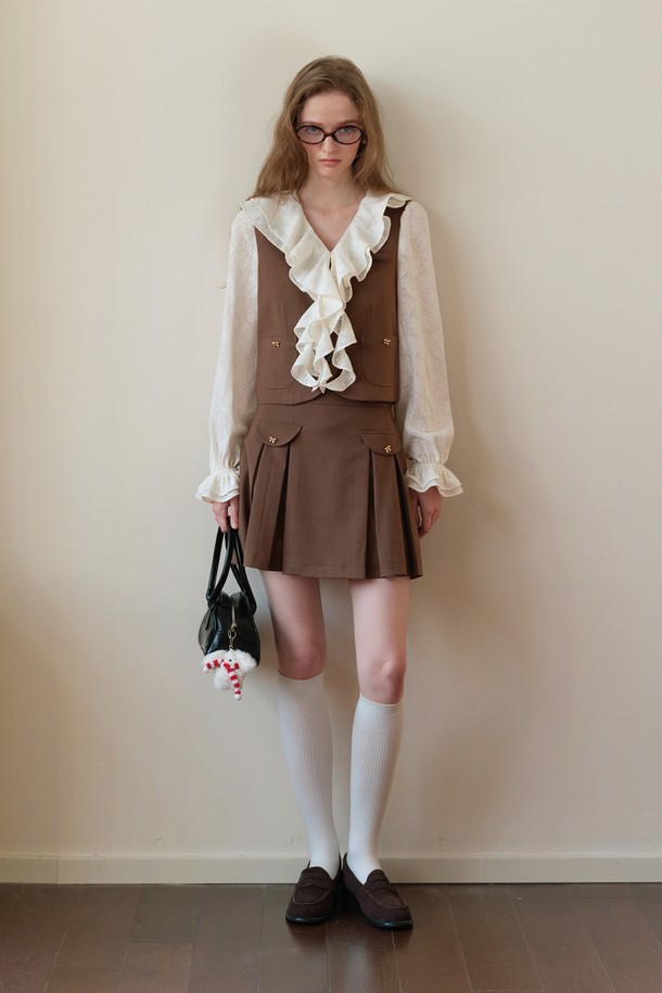 Cest Moidew - 미니스커트 - Cest_Brown pleated skirt