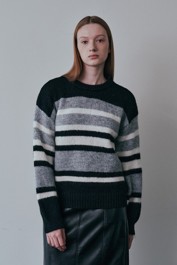 PIASTUDIO - 스웨터 - BA_Patchwork striped sweater_BLACK