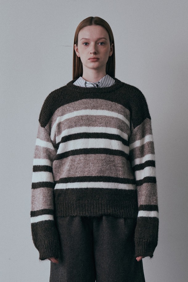 PIASTUDIO - 스웨터 - BA_Patchwork striped sweater_BROWN