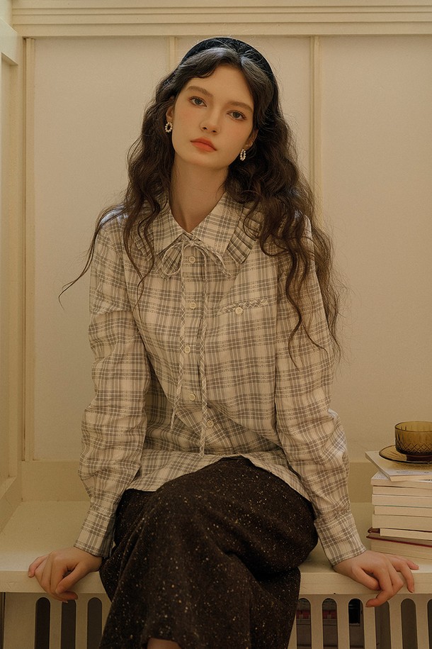 Simple Retro - 셔츠 - SR_Detachable ribbon collar shirt