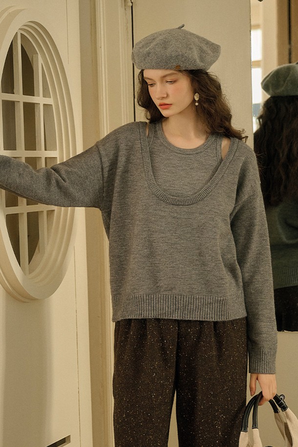 Simple Retro - 스웨터 - SR_Casual two-piece knit sweater