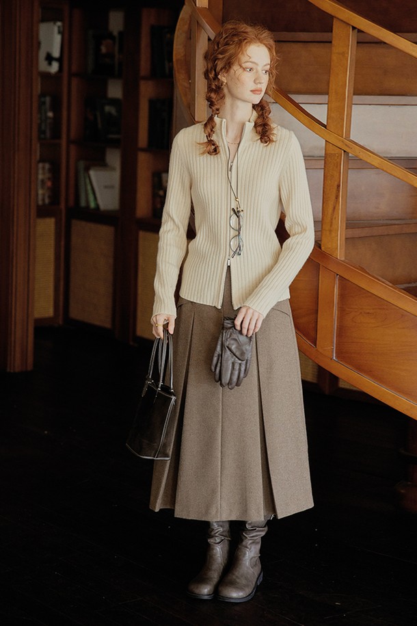 Proud Mary - 롱스커트 - PM_Vintage half pleated woolen skirt