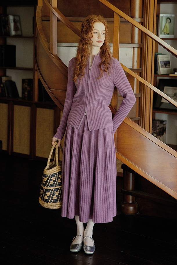 Proud Mary - 롱스커트 - PM_Ribbed wool skirt_PURPLE