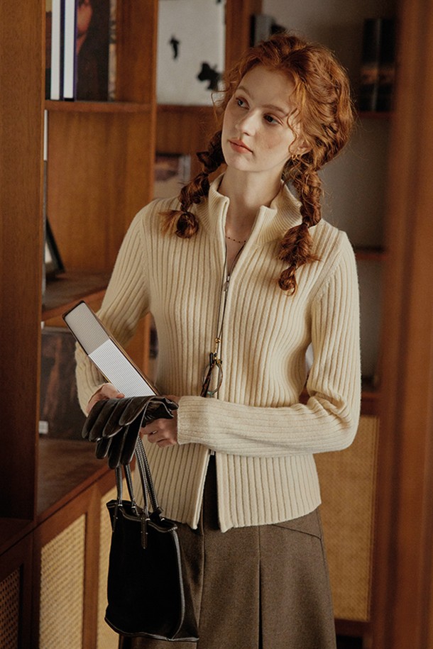 Proud Mary - 가디건 - PM_Ribbed wool zipper cardigan_IVORY