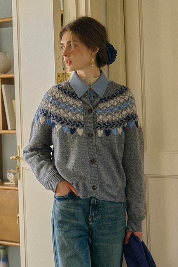 Simple Retro - 가디건 - SR_Fair isle wool cardigan_2color