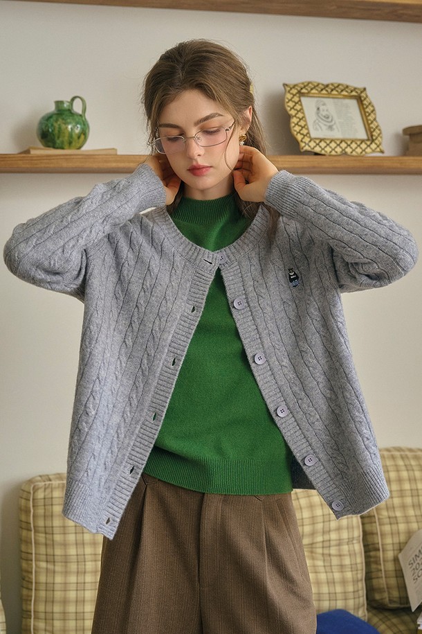 Simple Retro - 가디건 - SR_Cable wool knit cardigan_2color