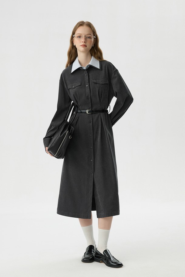 WE'DEE - 긴소매 원피스 - WD_Color lapel shirt dress