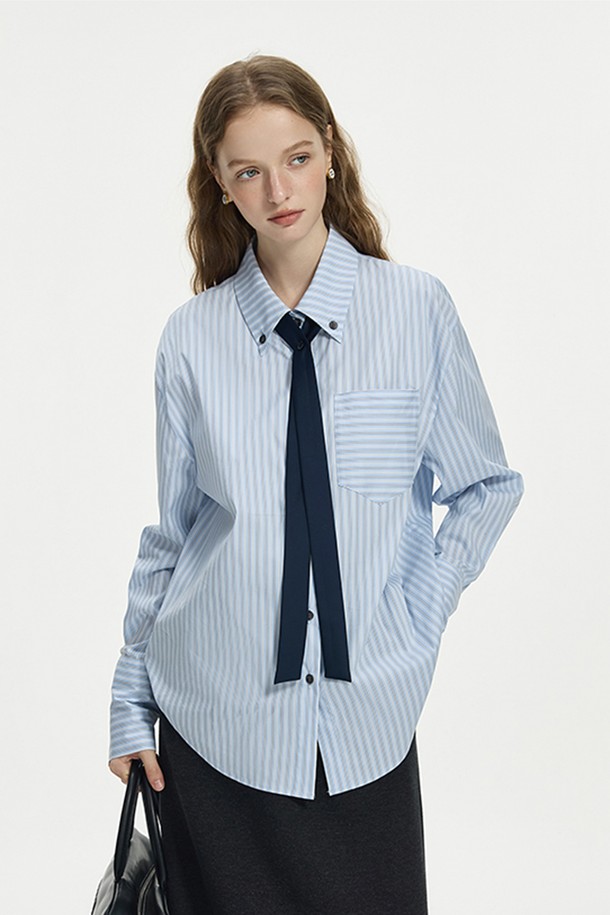 WE'DEE - 셔츠 - WD_Striped pocket tie set shirt