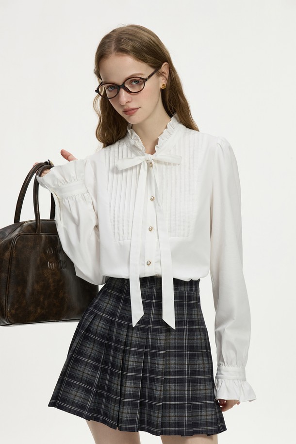 WE'DEE - 셔츠 - WD_Ruffled ribbon collar shirt