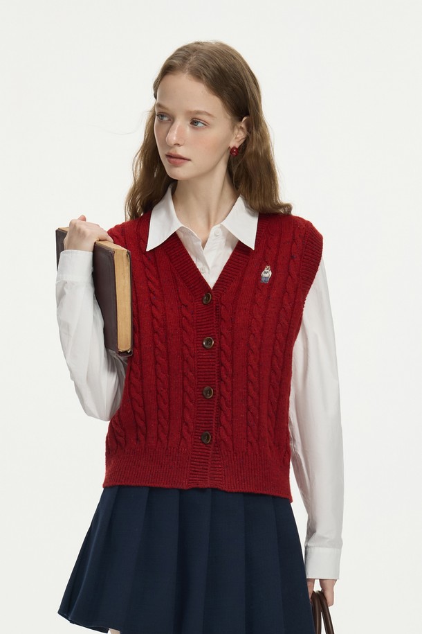 WE'DEE - 베스트 - WD_Bear embroidery cable vest_RED